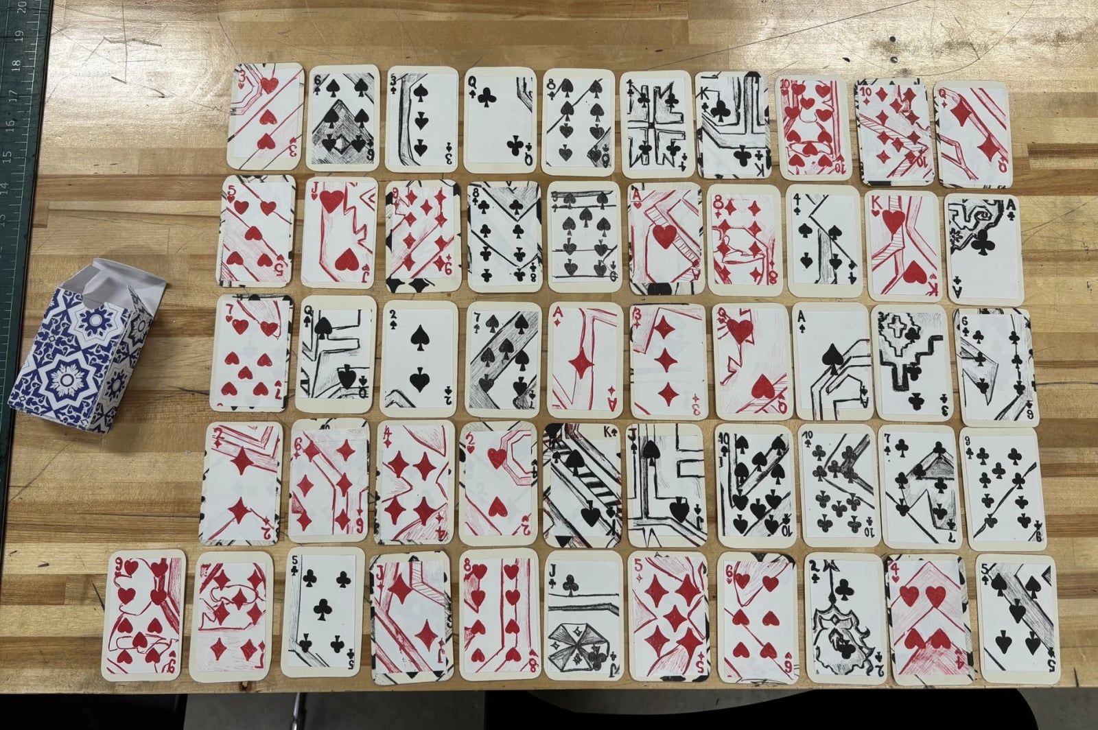 Handmade blue and white playing-card box